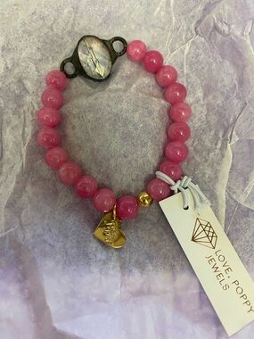 Pink Beaded Crystal Charm Bracelet